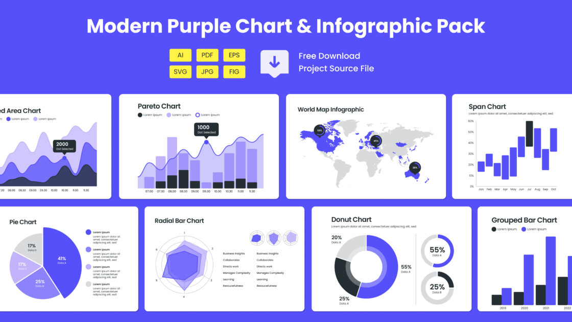 Modern Purple Chart and Infographic Pack Free Download