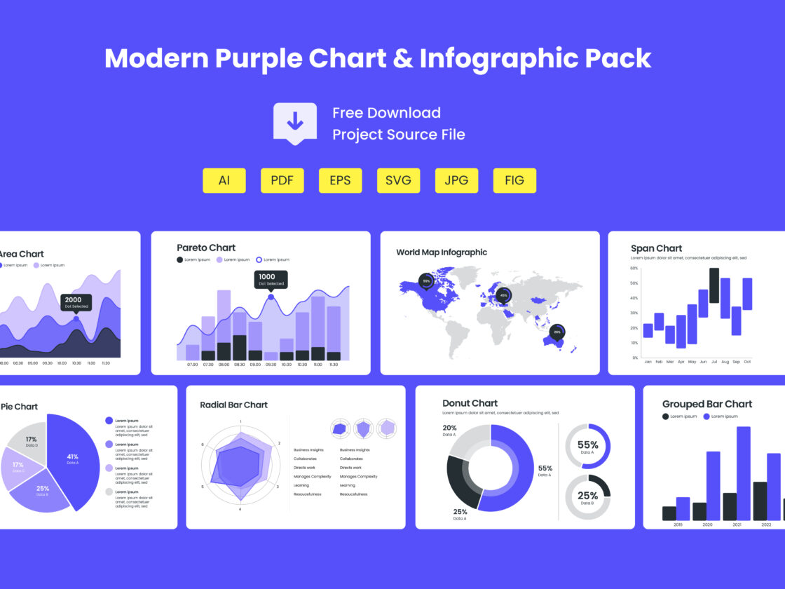 Modern Purple Chart and Infographic Pack Free Download – Alfarial Studios